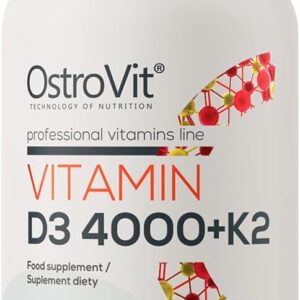 OstroVit Witamina D3 4000 IU + K2 MK-7 – 100 Tabletek | Wysoka Dawka na Zdrowe Kości, Zęby i Wzmocnienie Odporności