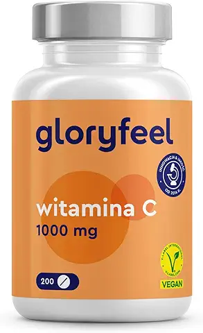 Witamina C 1000mg Gloryfeel – Wysoka Dawka, 200 Tabletek Wegańskich, Bez Dodatków, Wyprodukowane w Niemczech